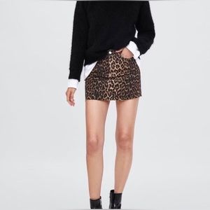 Zara animal print denim mini skirt